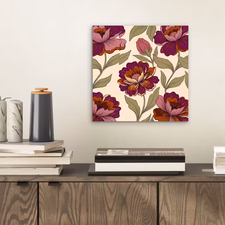 Bloemen - Patroon - Natuur - Modern - Paars aluminium wit klein -sfeer1