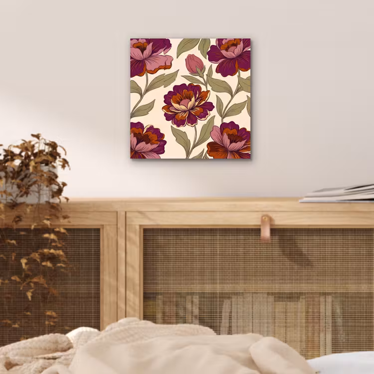 Bloemen - Patroon - Natuur - Modern - Paars aluminium wit klein -sfeer3