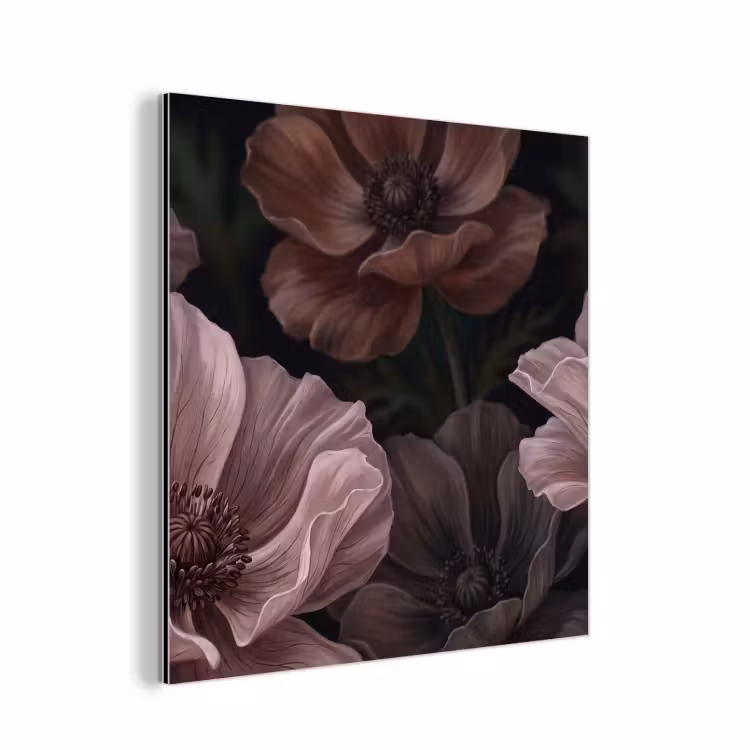 Bloemen - Natuur - Roze - Donker - Modern aluminium wit klein -3d