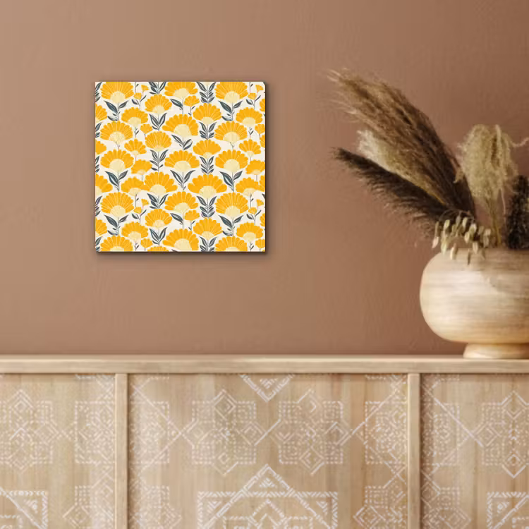 Bloemen - Retro - Botanisch - Okergeel - Grijs aluminium wit klein 46 -sfeer4