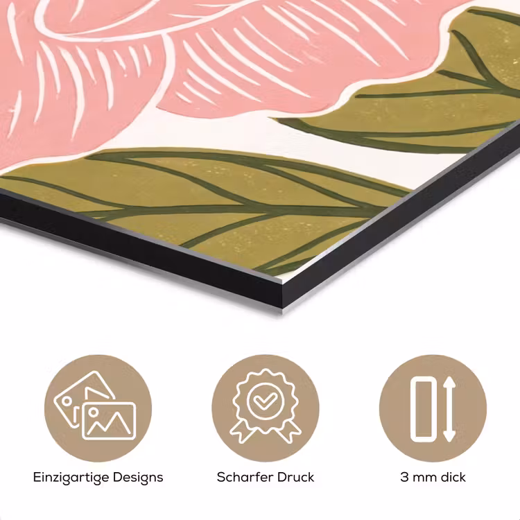 Alu-Dibond-Bild - Blumen – Rosa – Illustration - Bloemen - Roze - Illustratie aluminium wit klein