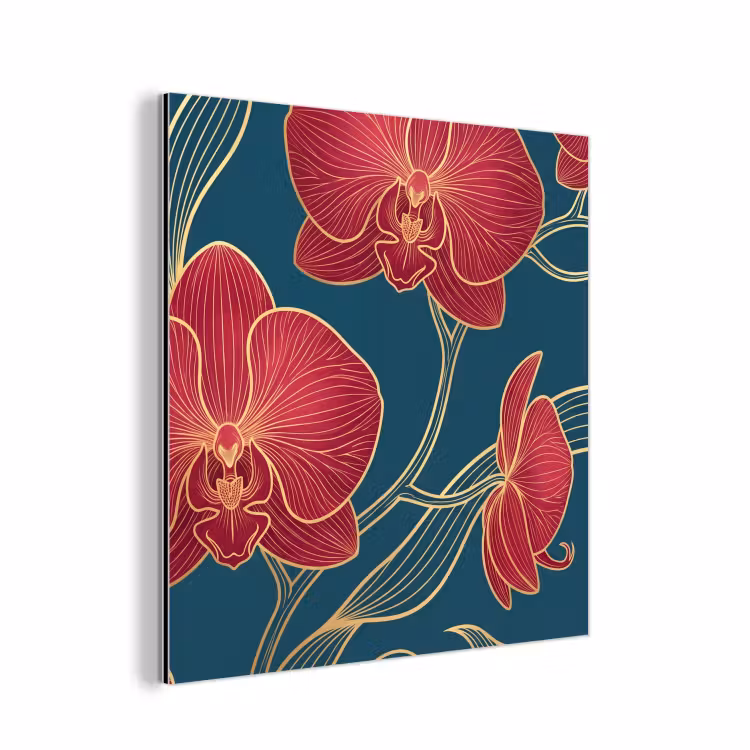 Alu-Dibond-Bild - Blumen – Rot – Gold - Bloemen - Rood - Goud aluminium wit klein