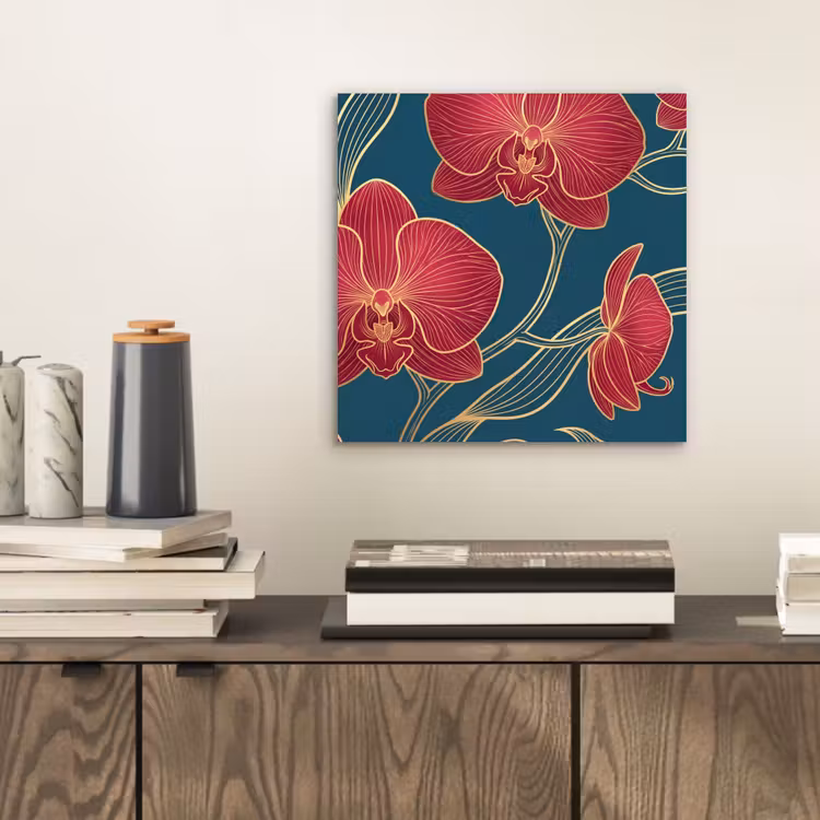 Alu-Dibond-Bild - Blumen – Rot – Gold - Bloemen - Rood - Goud aluminium wit klein