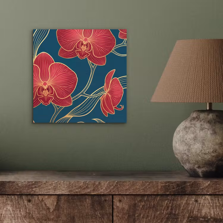 Alu-Dibond-Bild - Blumen – Rot – Gold - Bloemen - Rood - Goud aluminium wit klein