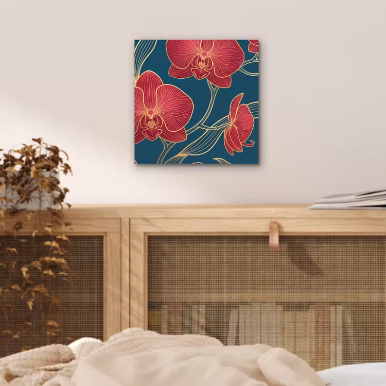 Alu-Dibond-Bild - Blumen – Rot – Gold - Bloemen - Rood - Goud aluminium wit klein