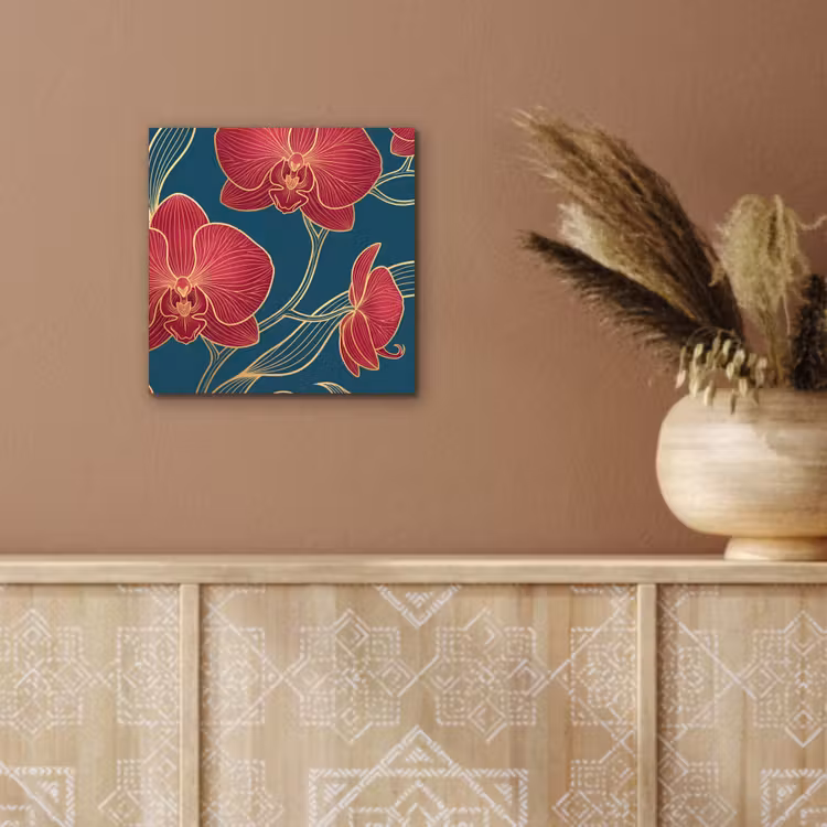 Alu-Dibond-Bild - Blumen – Rot – Gold - Bloemen - Rood - Goud aluminium wit klein