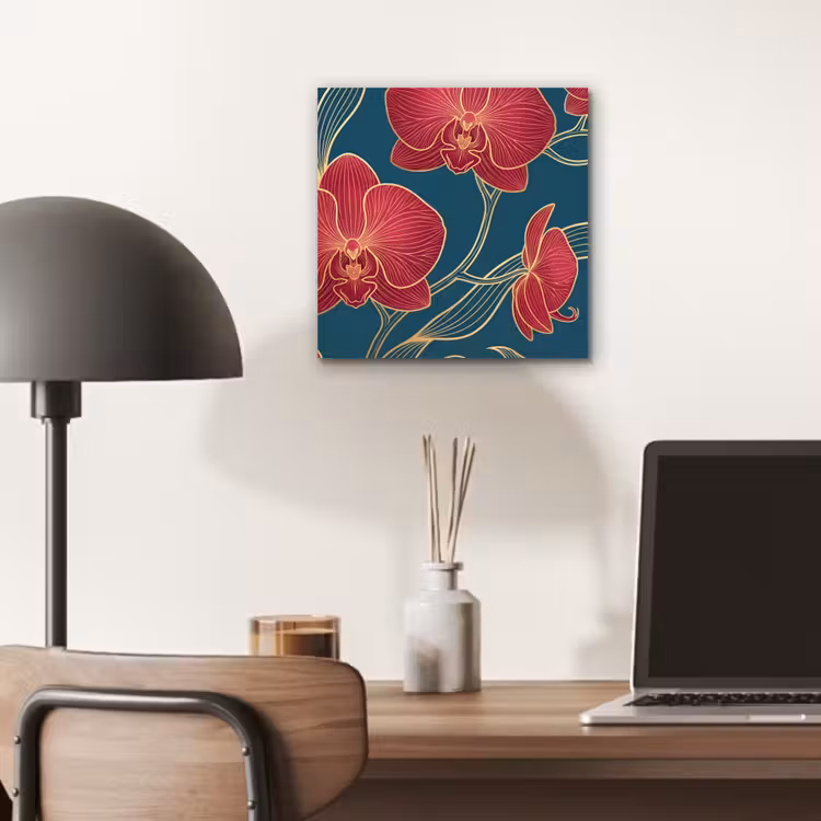 Alu-Dibond-Bild - Blumen – Rot – Gold - Bloemen - Rood - Goud aluminium wit klein