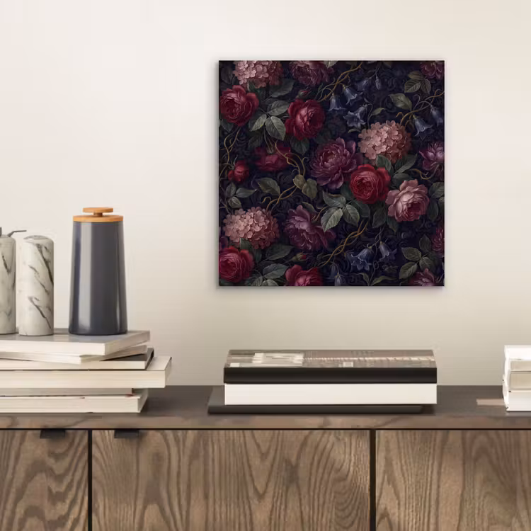 Bloemen - Rood - Klassiek - Donker - Patroon aluminium wit klein -sfeer1