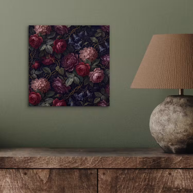 Bloemen - Rood - Klassiek - Donker - Patroon aluminium wit klein -sfeer2