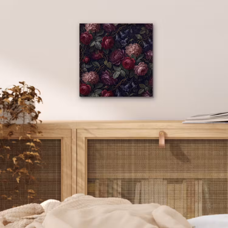 Bloemen - Rood - Klassiek - Donker - Patroon aluminium wit klein -sfeer3
