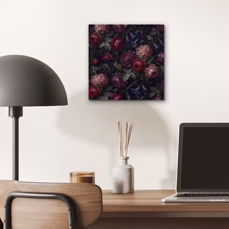 Bloemen - Rood - Klassiek - Donker - Patroon aluminium wit klein -sfeer5