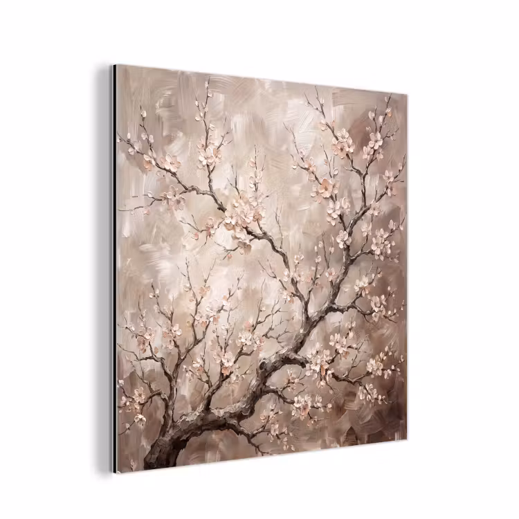 Bloesem - Takken - Schilderij - Beige - Serene aluminium wit klein -3d