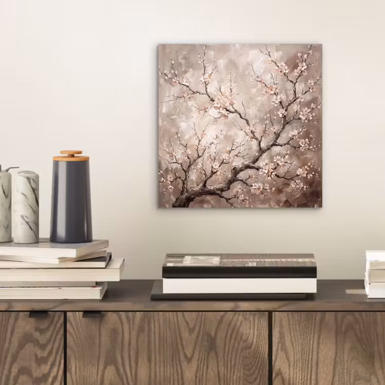 Bloesem - Takken - Schilderij - Beige - Serene aluminium wit klein -sfeer1