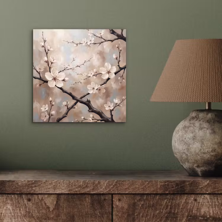 Bloesem - Takken - Schilderij - Beige - Serene aluminium wit klein -sfeer2