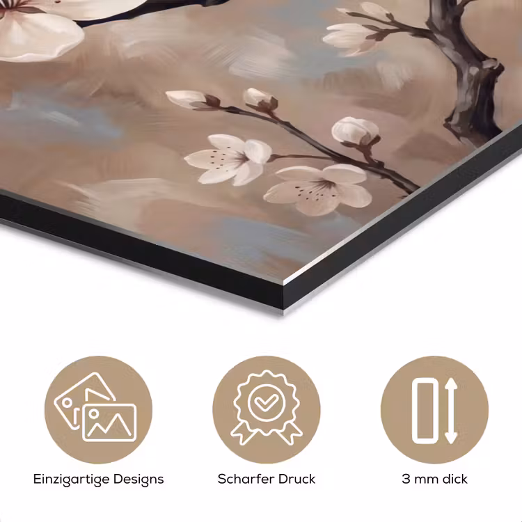 Bloesem - Takken - Schilderij - Beige - Serene aluminium wit klein -closeup_DE