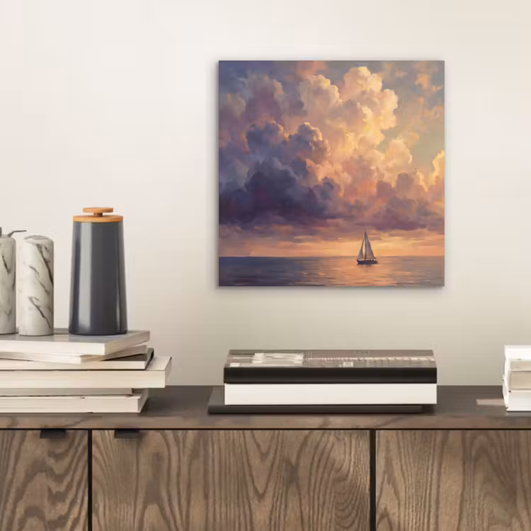 Boot - Zonsondergang - Zee - Natuur - Goud aluminium wit klein -sfeer1