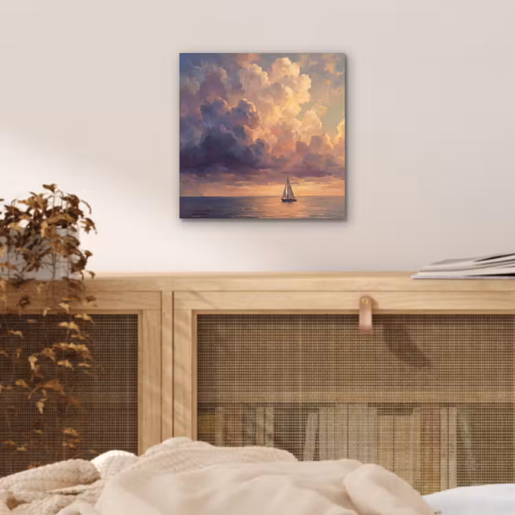 Boot - Zonsondergang - Zee - Natuur - Goud aluminium wit klein -sfeer3