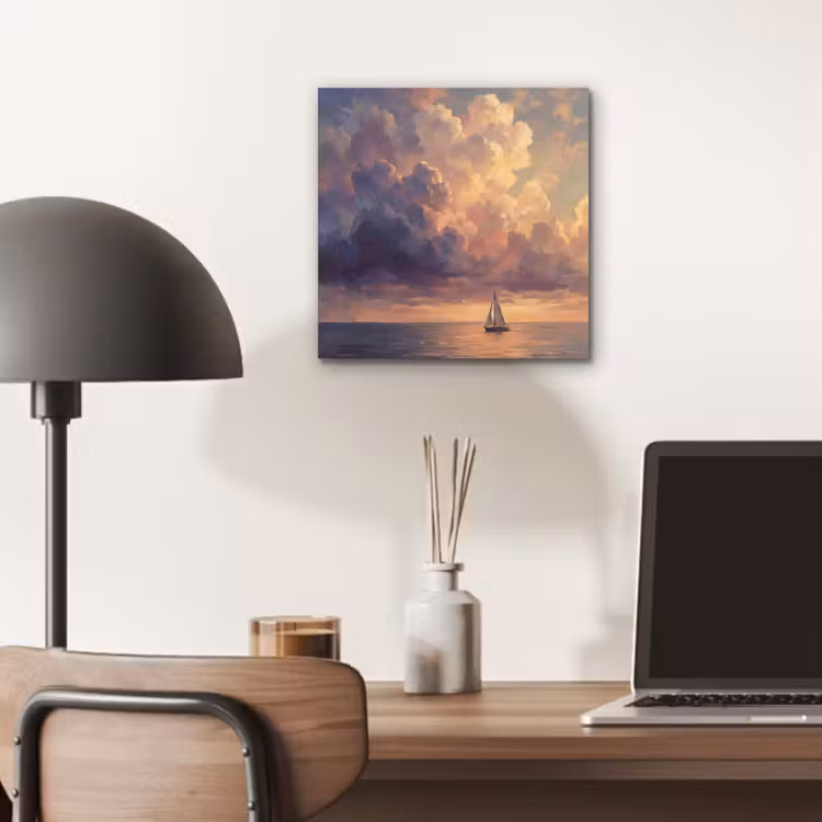 Boot - Zonsondergang - Zee - Natuur - Goud aluminium wit klein -sfeer5