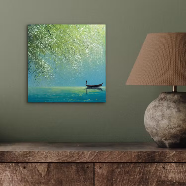 Bootje - Water - Bladeren - Bloesems aluminium wit klein -sfeer2