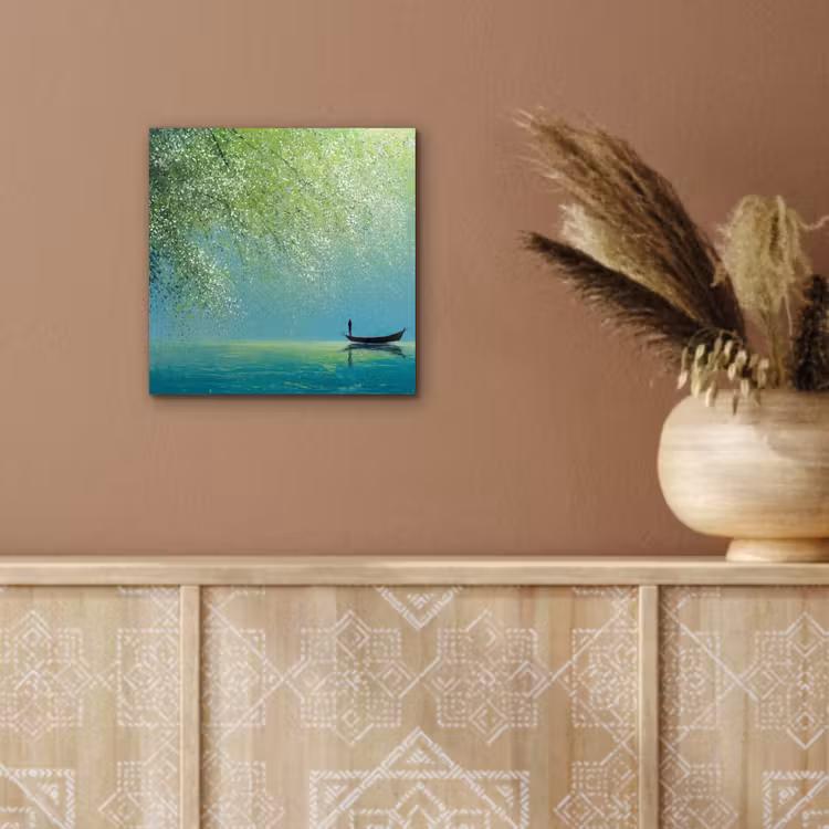Bootje - Water - Bladeren - Bloesems aluminium wit klein -sfeer4
