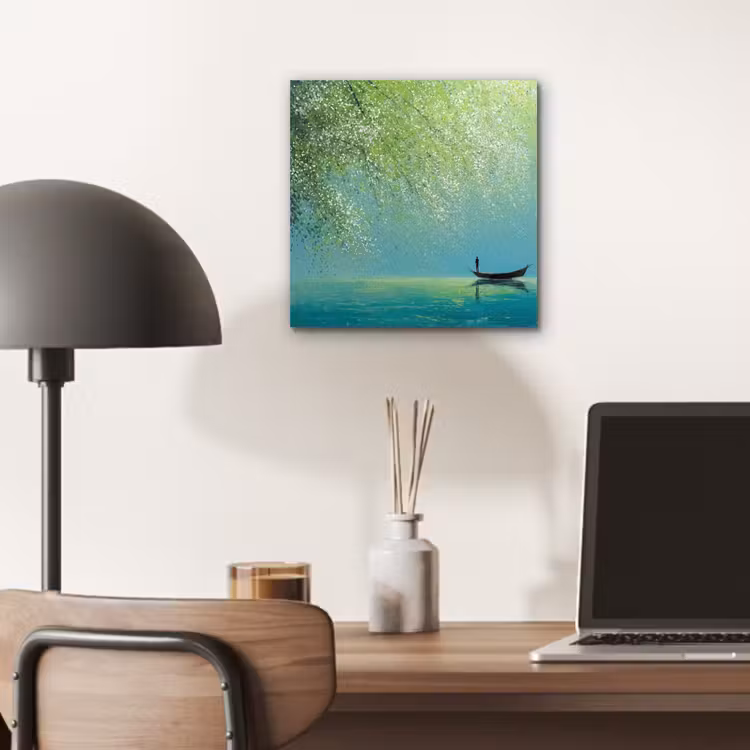 Bootje - Water - Bladeren - Bloesems aluminium wit klein -sfeer5