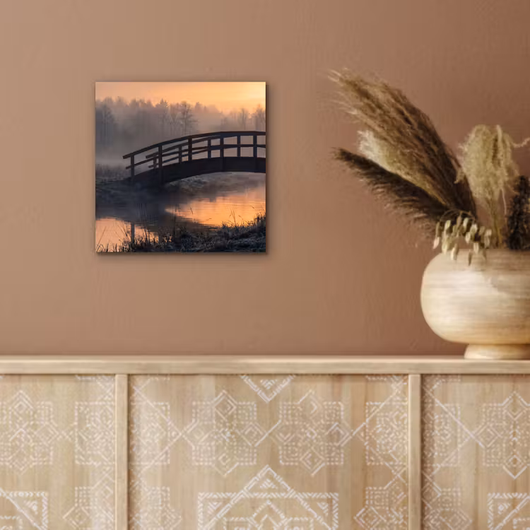 Brug - Mist - Bomen - Water aluminium wit klein -sfeer4