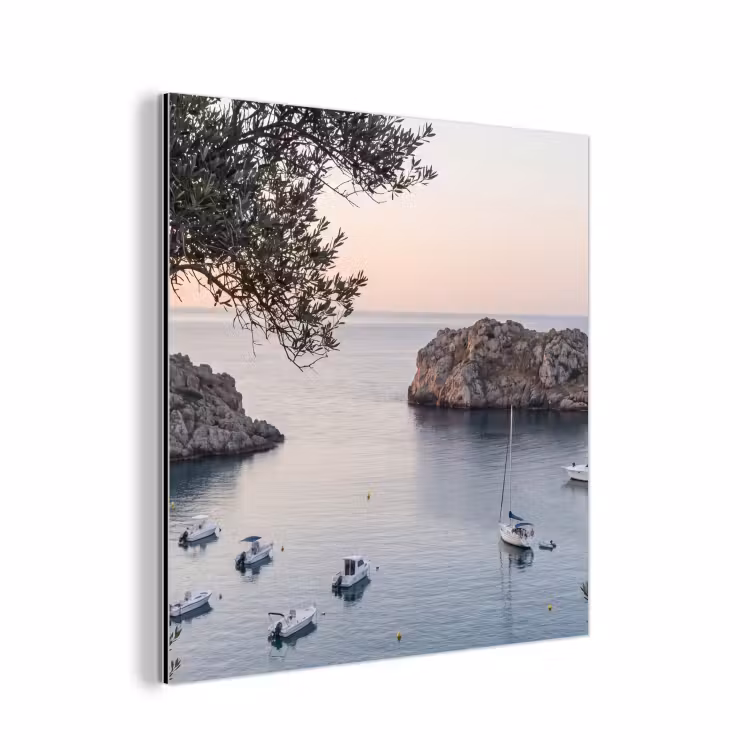 Alu-Dibond-Bild - Bucht – Boote – Sonnenuntergang - Baai - boten - zonsondergang aluminium wit klein