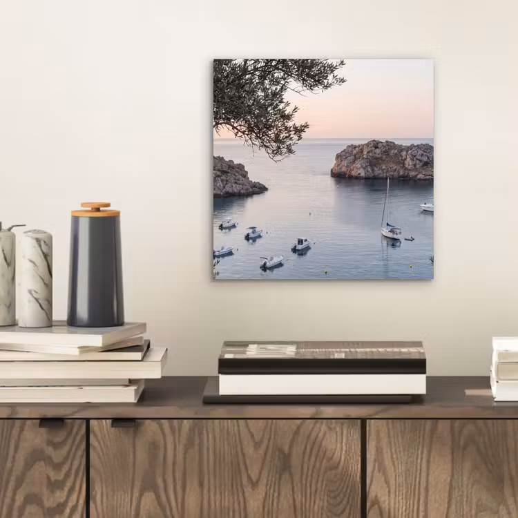 Alu-Dibond-Bild - Bucht – Boote – Sonnenuntergang - Baai - boten - zonsondergang aluminium wit klein