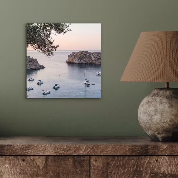 Alu-Dibond-Bild - Bucht – Boote – Sonnenuntergang - Baai - boten - zonsondergang aluminium wit klein