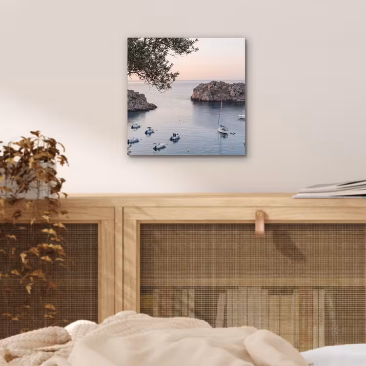 Alu-Dibond-Bild - Bucht – Boote – Sonnenuntergang - Baai - boten - zonsondergang aluminium wit klein