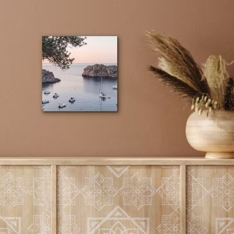 Alu-Dibond-Bild - Bucht – Boote – Sonnenuntergang - Baai - boten - zonsondergang aluminium wit klein