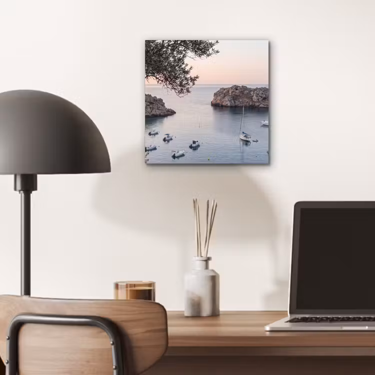 Alu-Dibond-Bild - Bucht – Boote – Sonnenuntergang - Baai - boten - zonsondergang aluminium wit klein