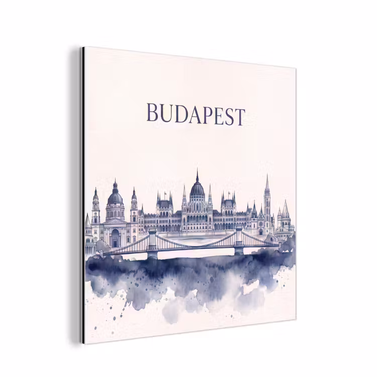 Boedapest - Skyline - Architectuur - Aquarel - Blauw aluminium wit klein -3d