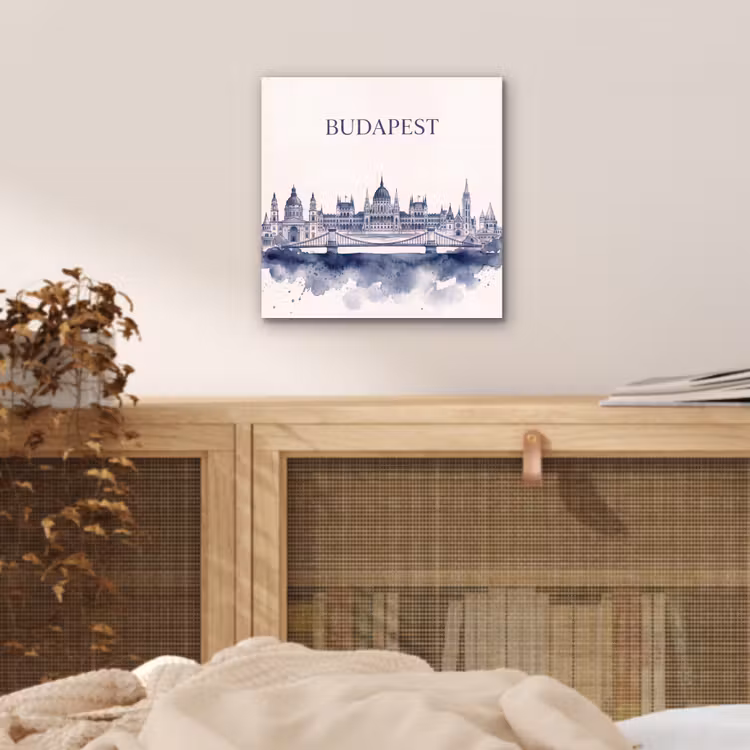 Boedapest - Skyline - Architectuur - Aquarel - Blauw aluminium wit klein -sfeer3