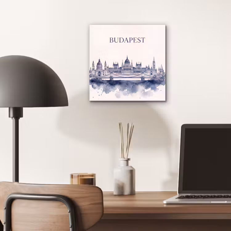 Boedapest - Skyline - Architectuur - Aquarel - Blauw aluminium wit klein -sfeer5