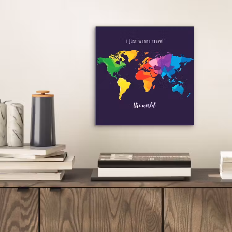 Kleurrijk - Wereldkaart - Travel - Quote aluminium wit klein -sfeer1