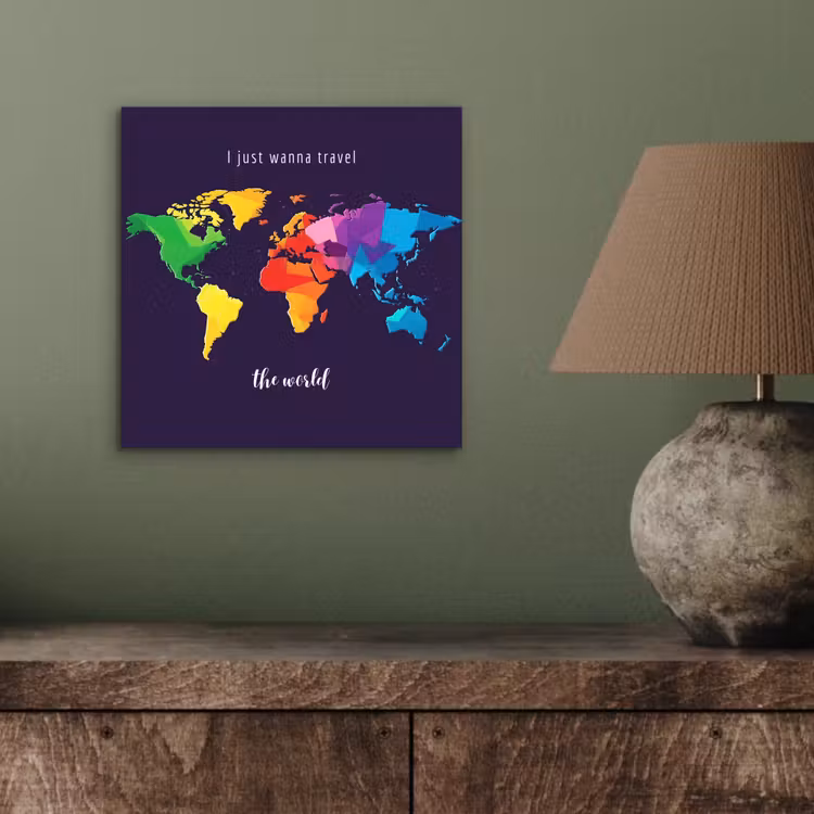 Kleurrijk - Wereldkaart - Travel - Quote aluminium wit klein -sfeer2