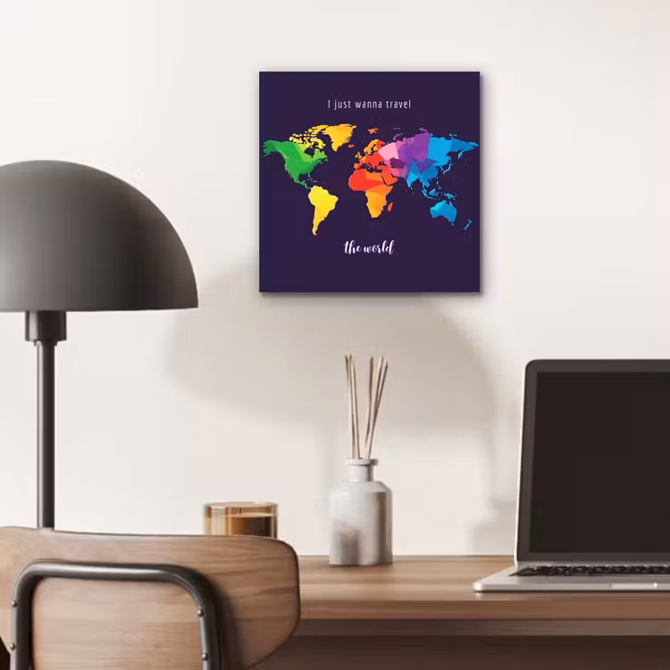 Kleurrijk - Wereldkaart - Travel - Quote aluminium wit klein -sfeer5