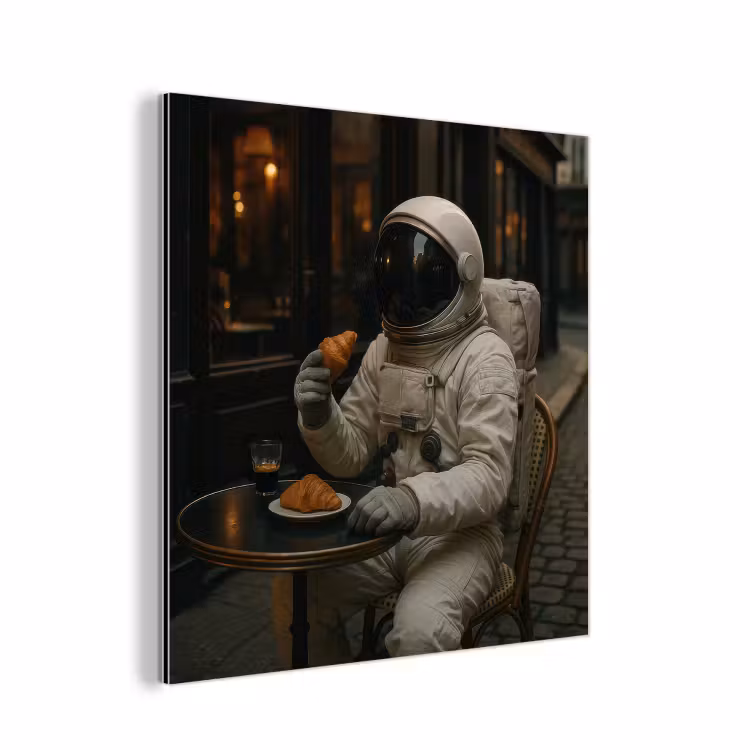 Café - Croissant - Koffie - Astronaut aluminium wit klein -3d