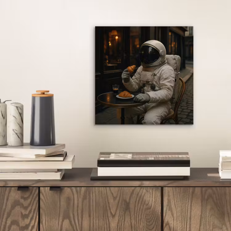Café - Croissant - Koffie - Astronaut aluminium wit klein -sfeer1