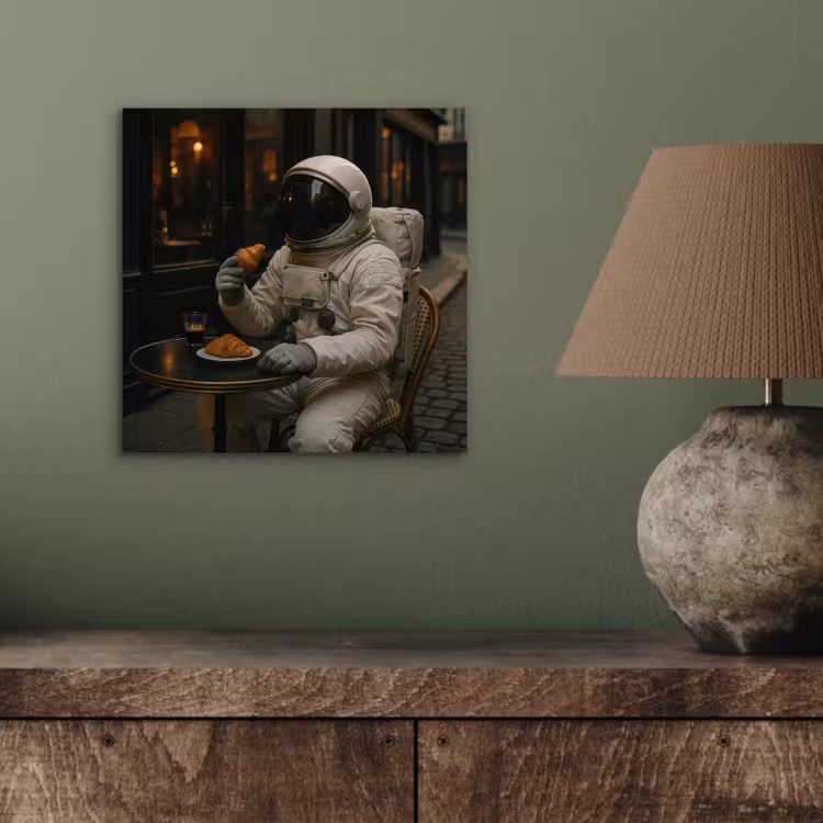 Café - Croissant - Koffie - Astronaut aluminium wit klein -sfeer2