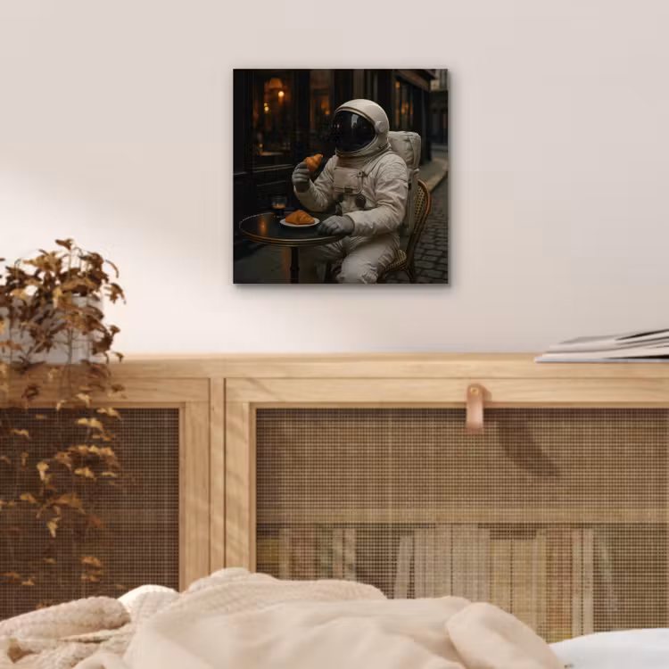 Café - Croissant - Koffie - Astronaut aluminium wit klein -sfeer3