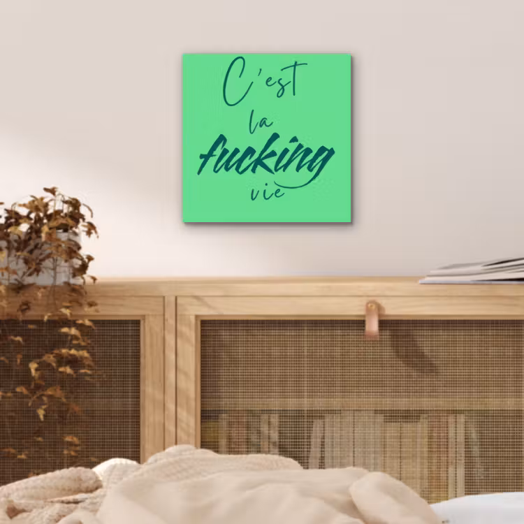 c'est la fucking vie - Groen - Penseelstijl aluminium wit klein -sfeer3