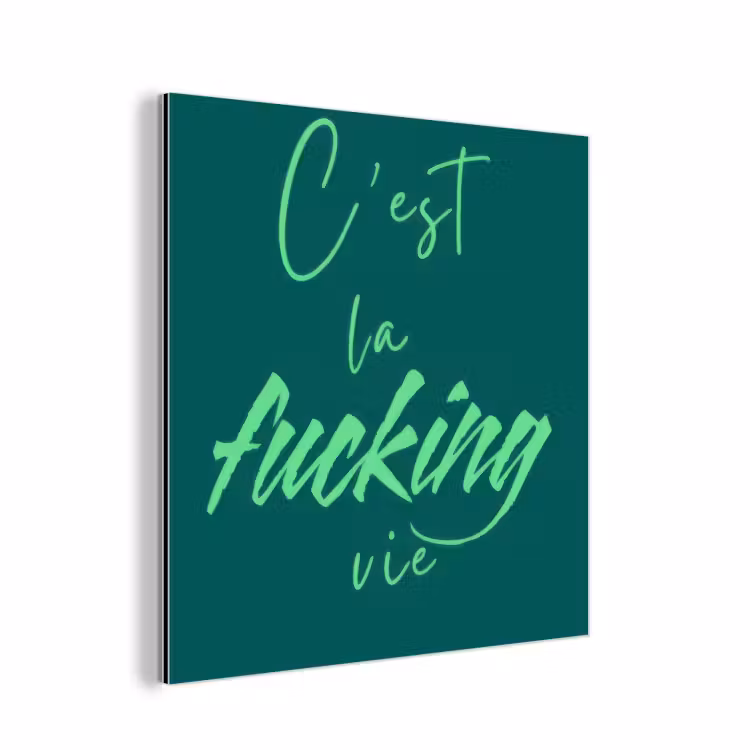 c'est la fucking vie - Groen - Handgeschreven aluminium wit klein -3d
