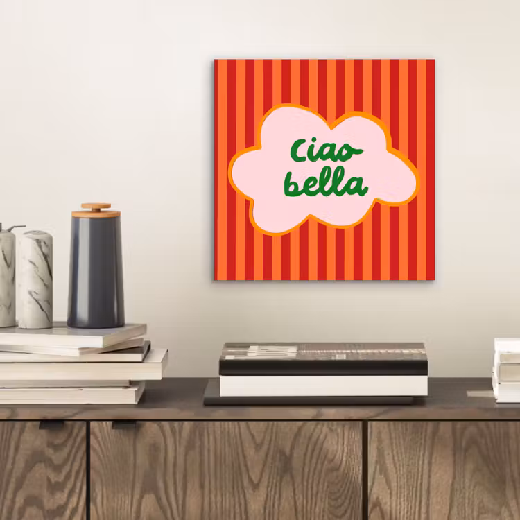 Ciao bella - Tekstwolk - Strepen - Oranje aluminium wit klein -sfeer1