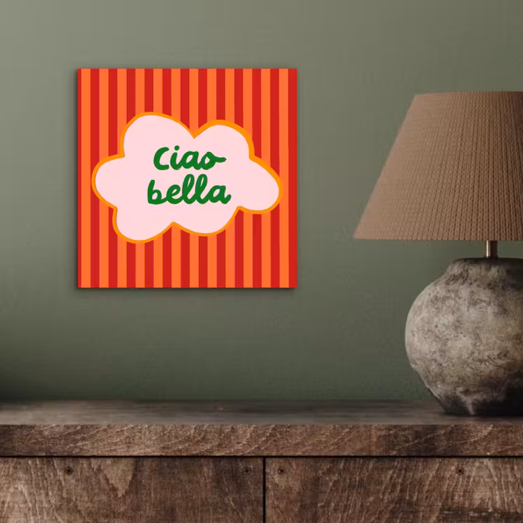 Ciao bella - Tekstwolk - Strepen - Oranje aluminium wit klein -sfeer2