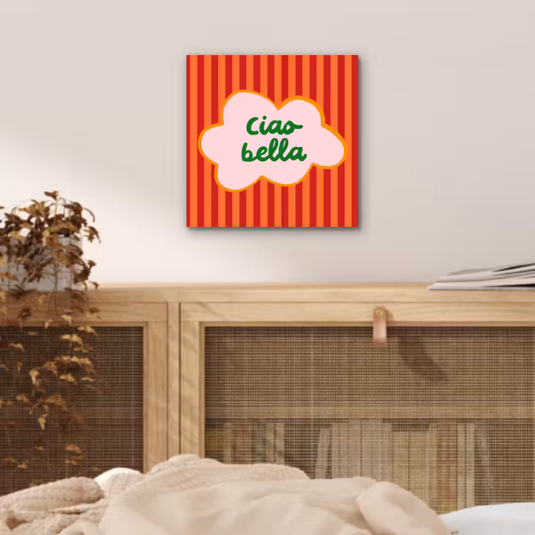 Ciao bella - Tekstwolk - Strepen - Oranje aluminium wit klein -sfeer3