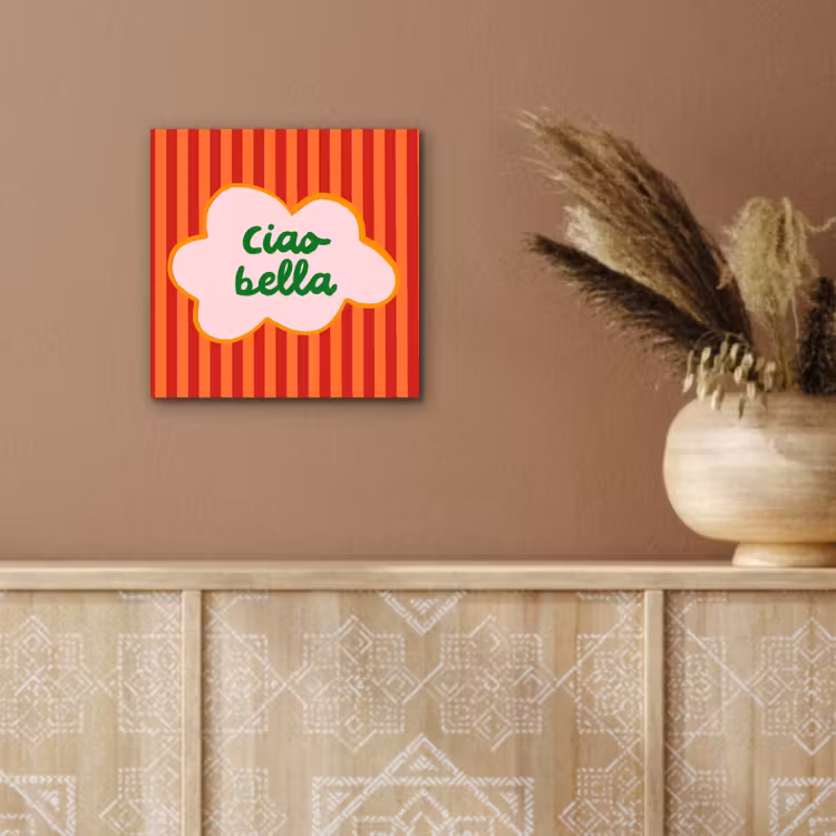 Ciao bella - Tekstwolk - Strepen - Oranje aluminium wit klein -sfeer4