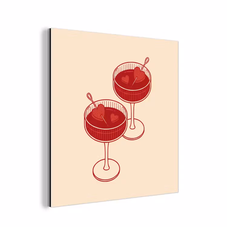 Cocktail - Hartjes - Liefde - Illustratie - Rood aluminium wit klein -3d