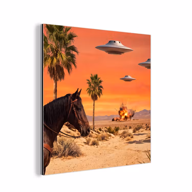 Alu-Dibond-Bild - Cowboy – Pferd – Wüste - Cowboy - Paard - Woestijn aluminium wit klein